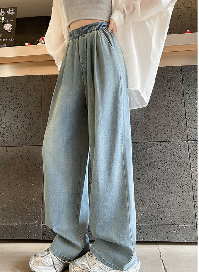 ワイドフィット デニム風イージージーンズ